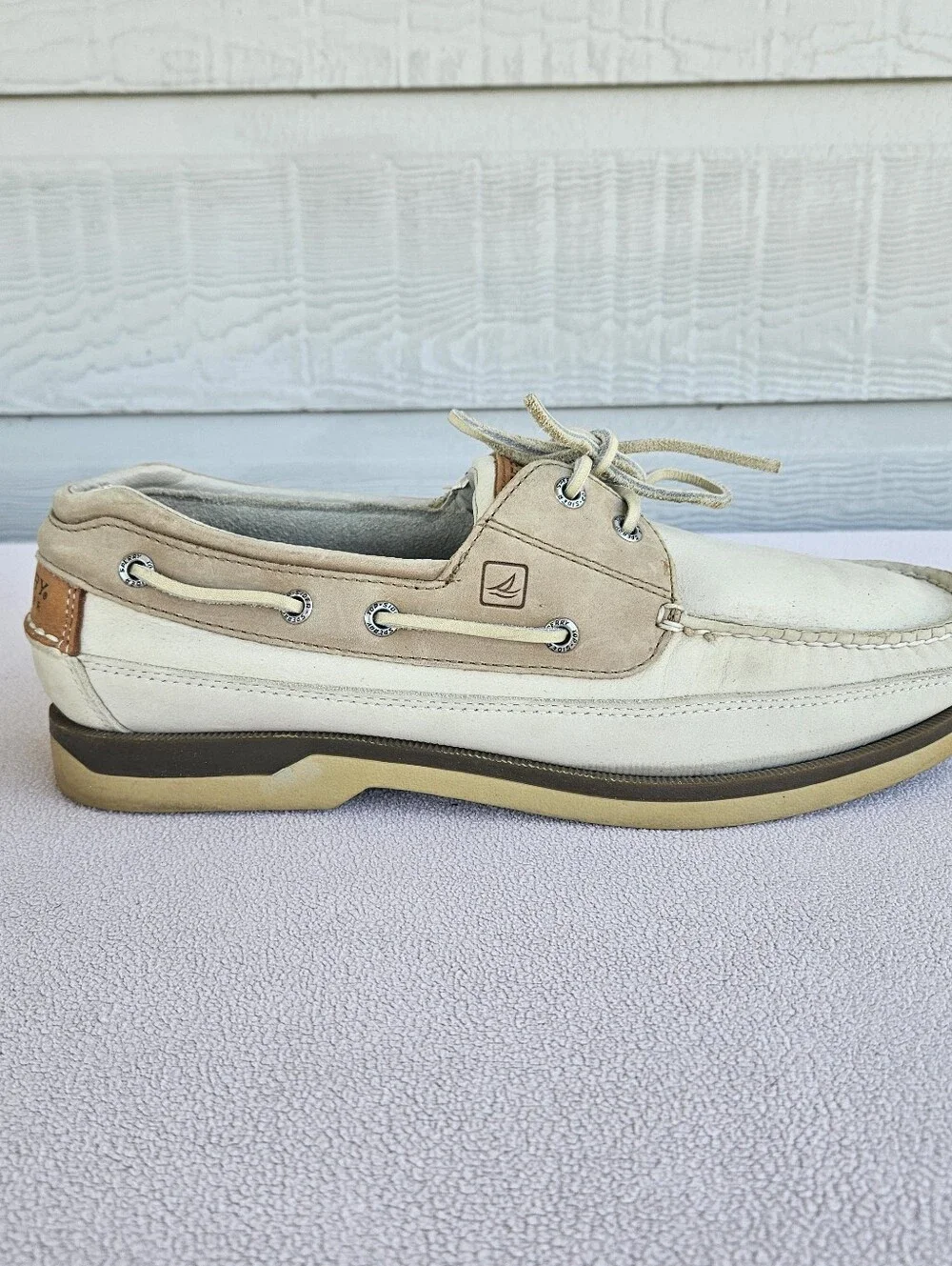 Sperry Mako 2-Eye Boat Shoes Loafer Men SZ 12 Beige Cream Suede Leather 0768101